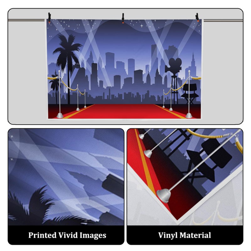 AOFOTO 7x5ft Red Carpet Backdrop Movie Night Stage Lighting Photography Background Celebrity Event Party Premiere Banner Photo Studio Props Kid Adult Artistic Portrait Activity Decoration Wallpaper - Image 3